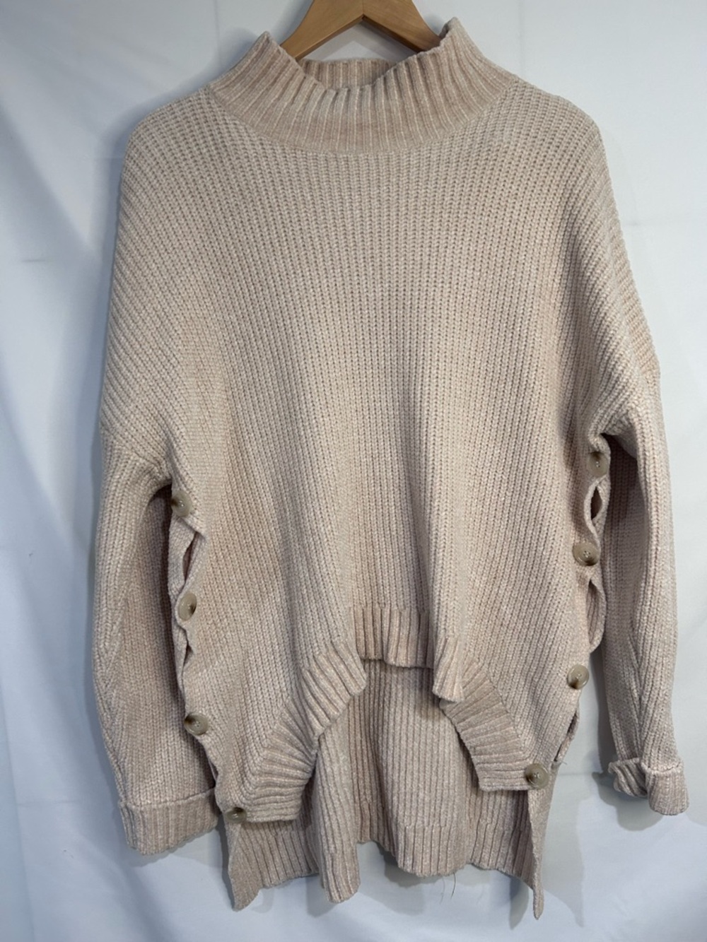 Simplee Womens Cream High Neck Pullover Sweater Buttons